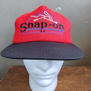 Rare Vintage SNAP-ON Embroidered Spell Out Snapback Hat Cap 90s Tools Red Black‎